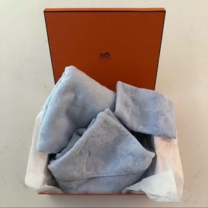 HERMÈS 3pc Baby Towel Set Herpluch Cheval Horse Baby Blue